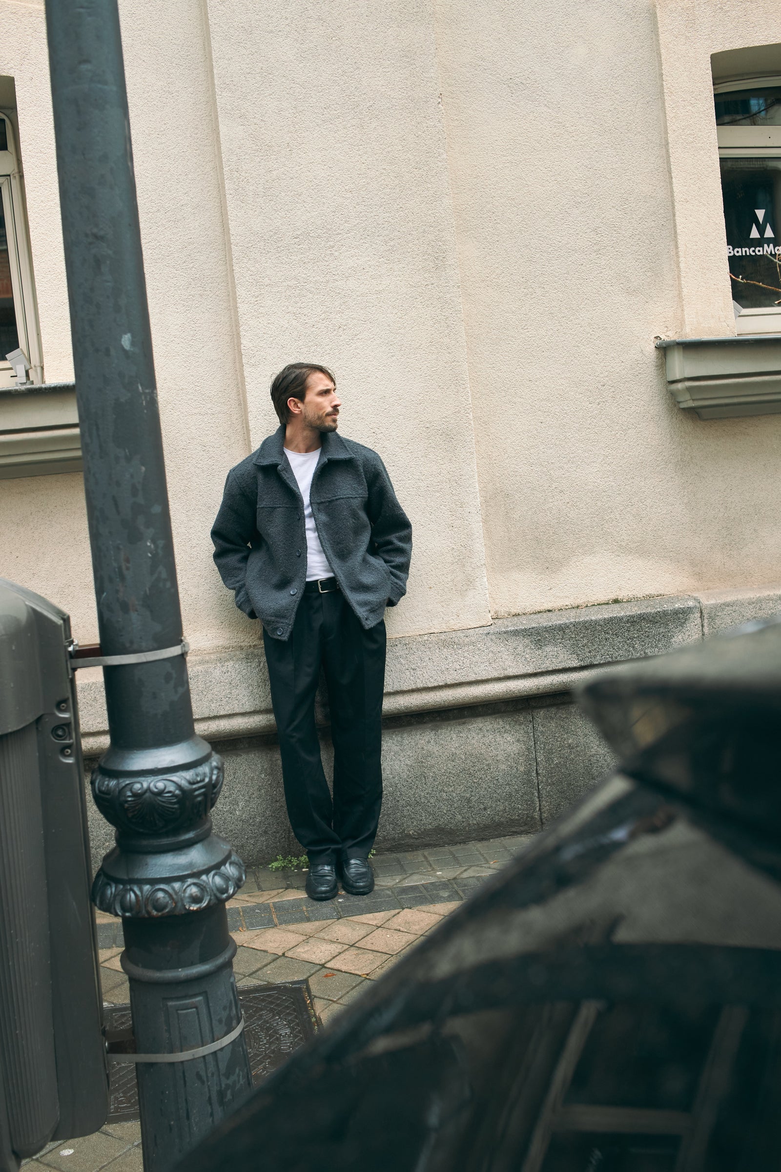 BOUCLÉ WOOL BUTTONED JACKET - GREY