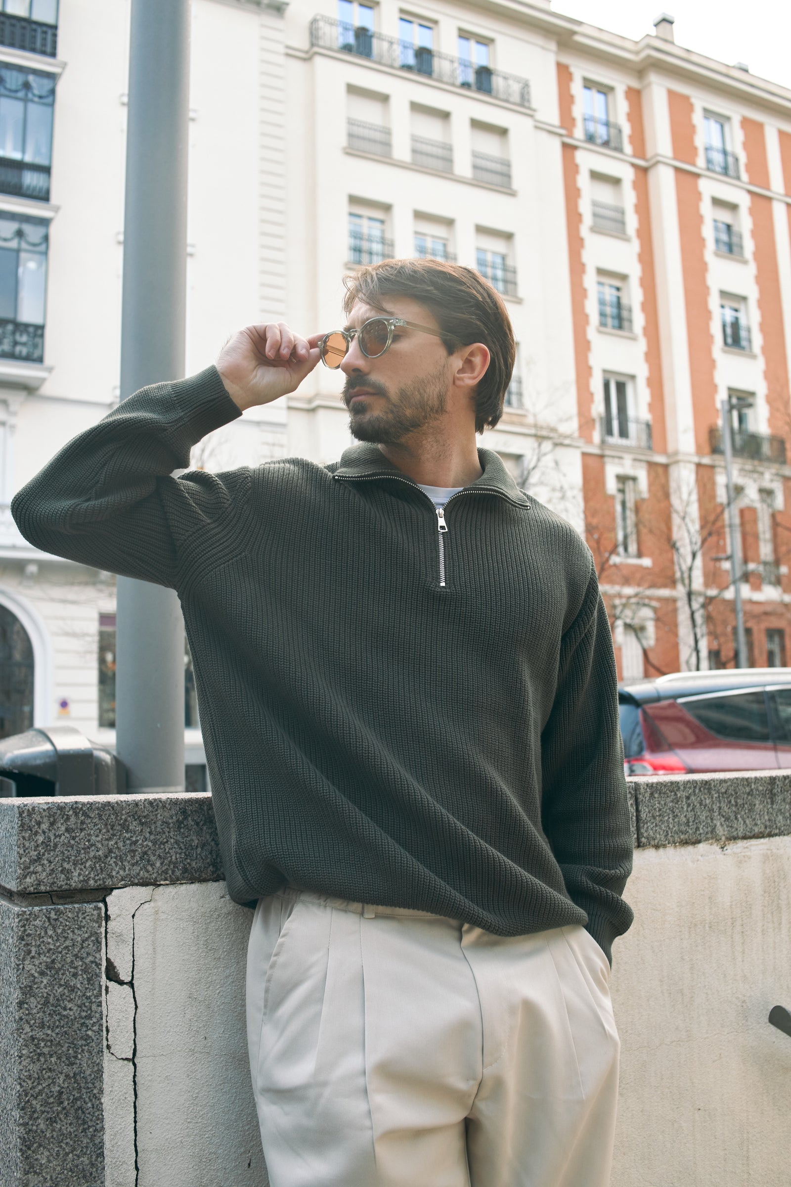 PURL KNIT QUARTER-ZIP - OLIVE