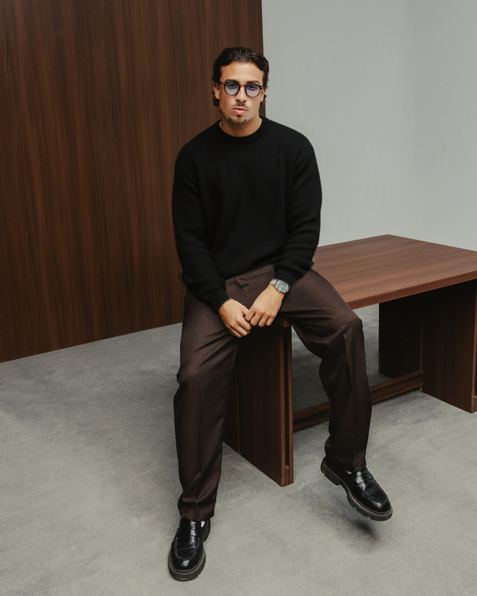 PURL KNIT CREWNECK - BLACK