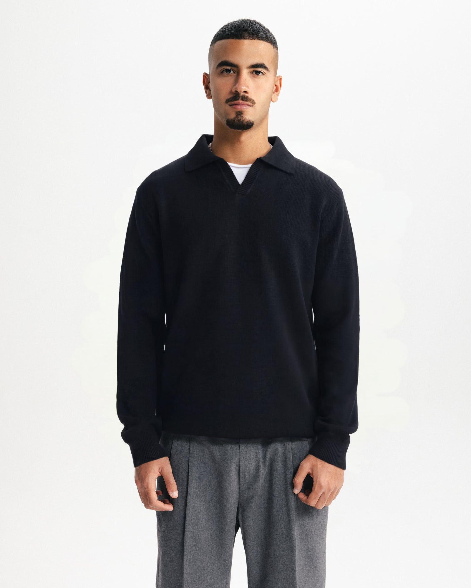 REGULAR FIT KNITTED POLO - BLACK