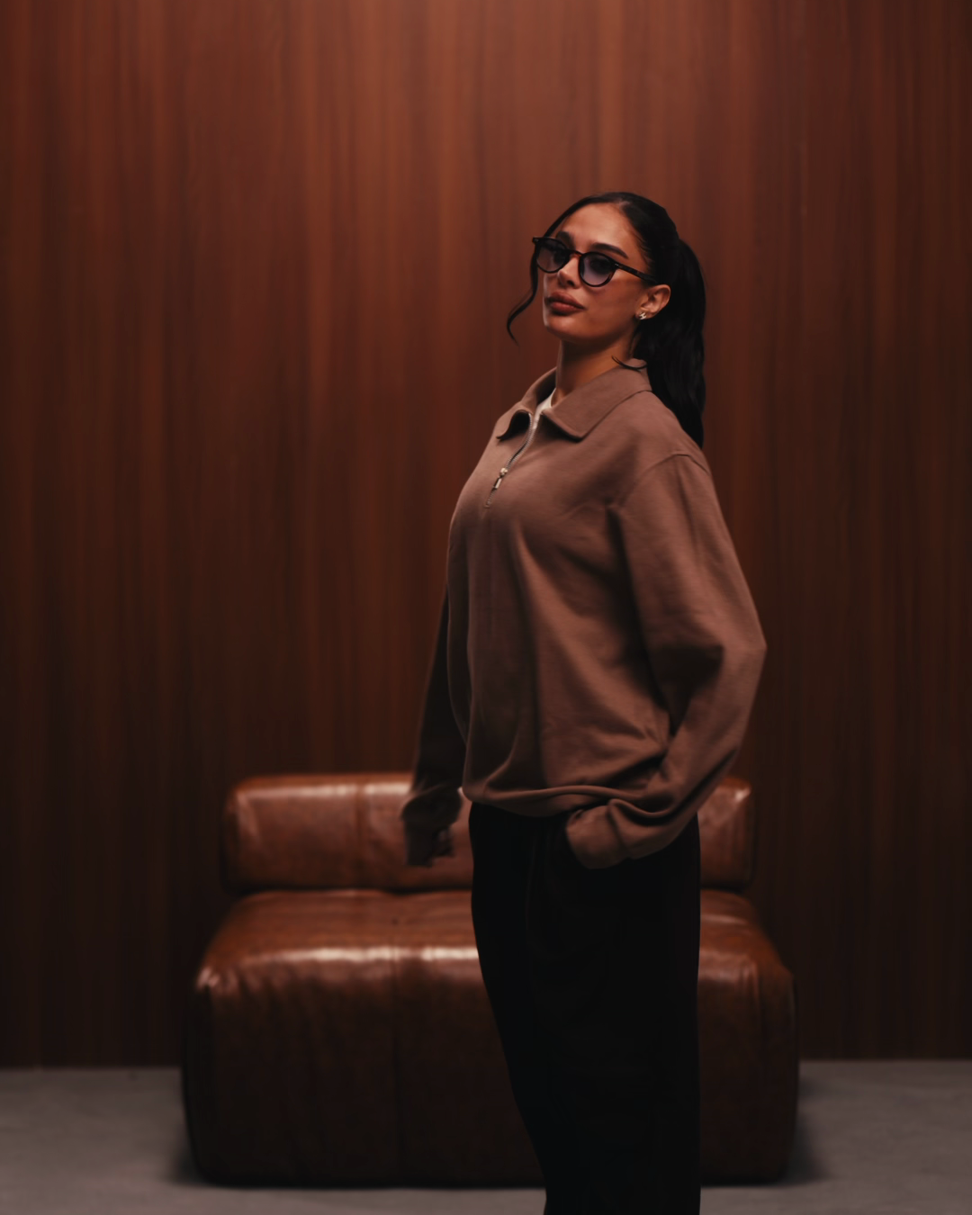 MILANO ZIP SWEATER - LIGHT BROWN