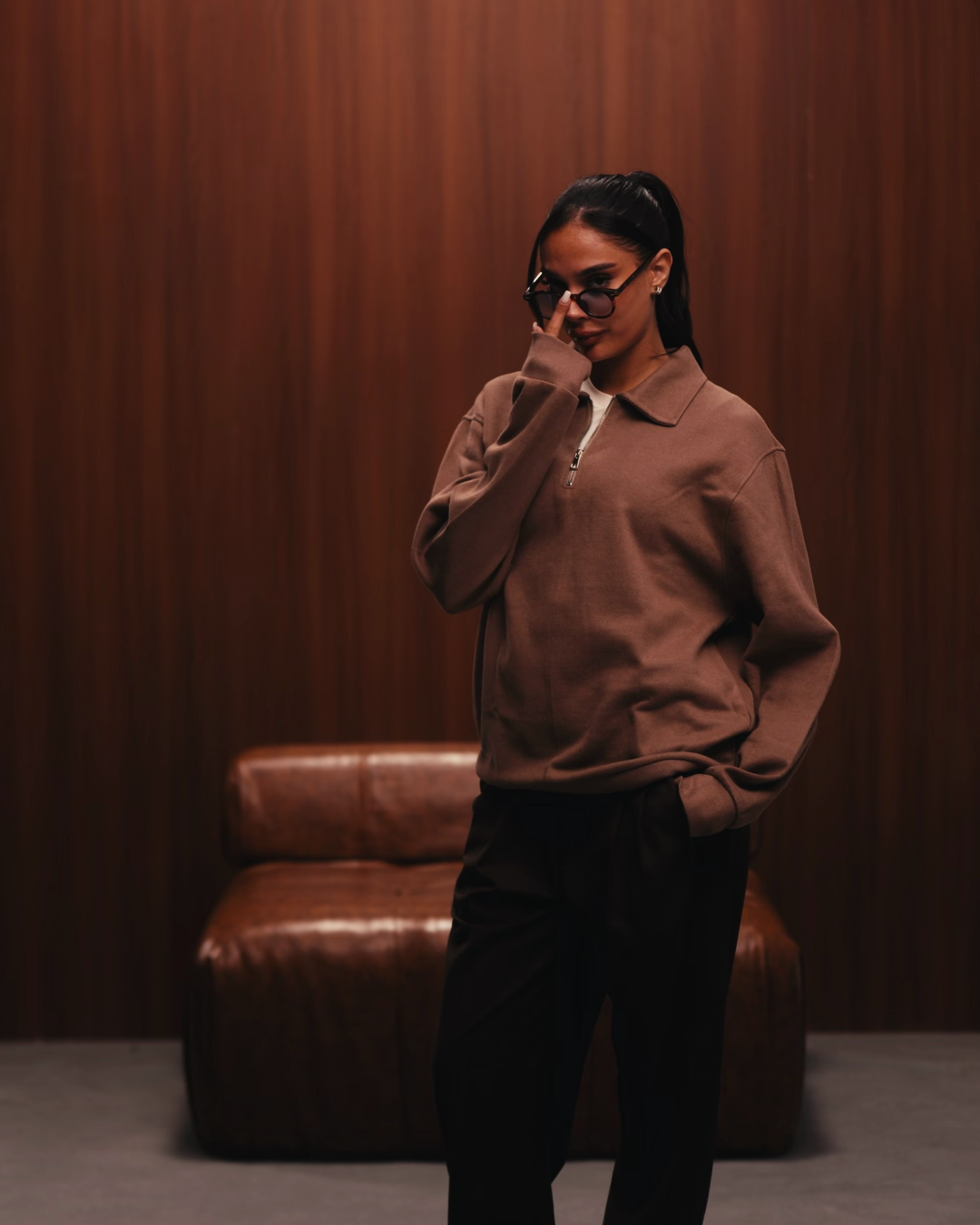 MILANO ZIP SWEATER - LIGHT BROWN