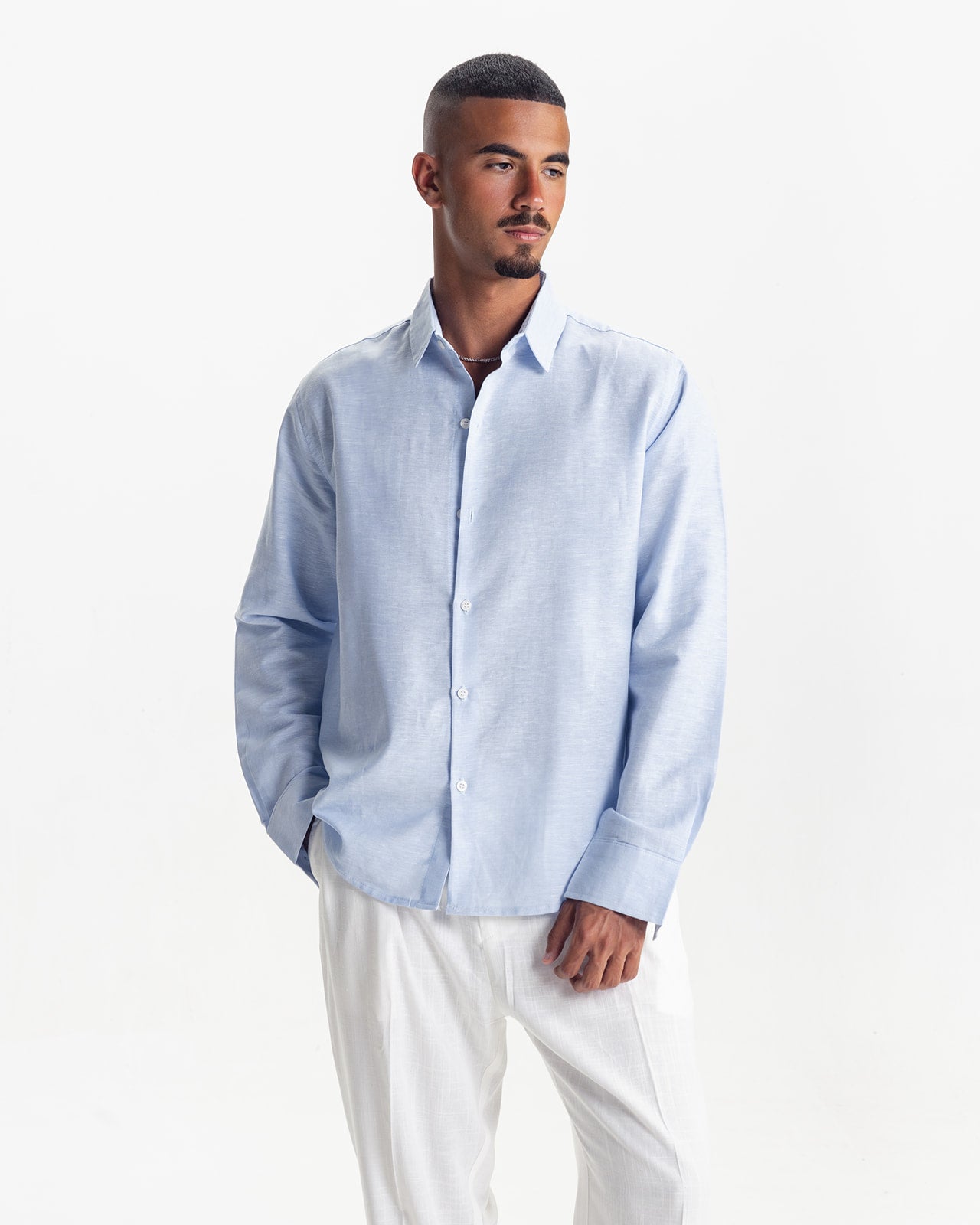 LONG SLEEVE LINEN SHIRT - LIGHT BLUE