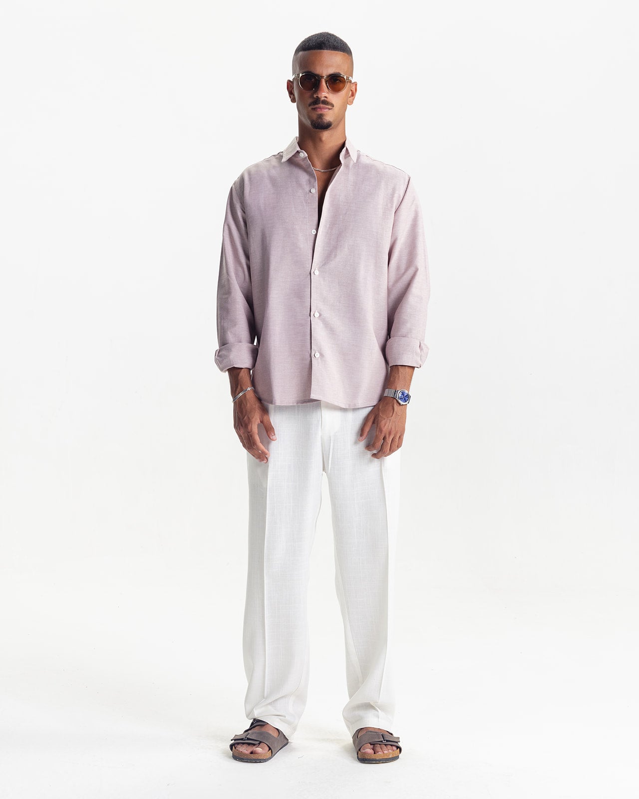 LONG SLEEVE LINEN SHIRT - WARM ROSE