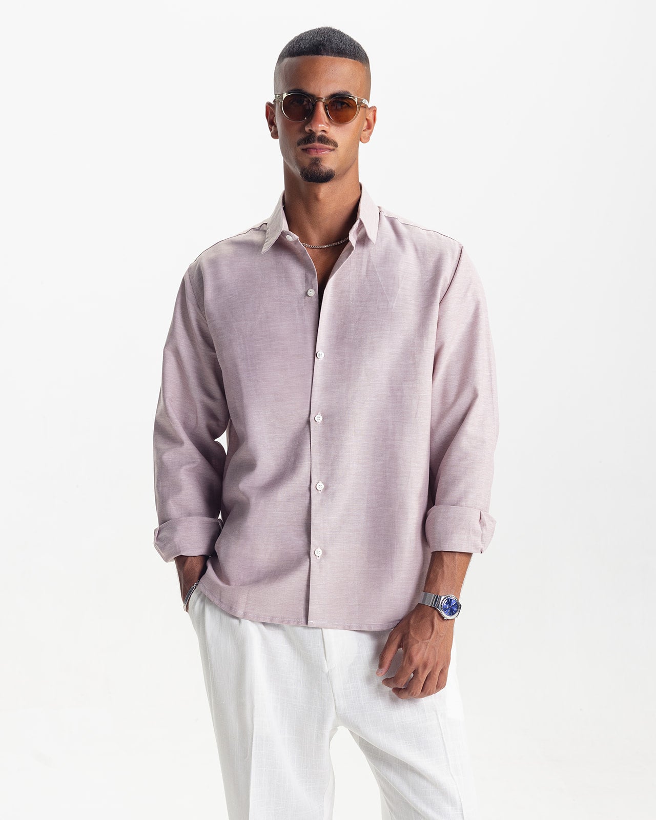 LONG SLEEVE LINEN SHIRT - WARM ROSE
