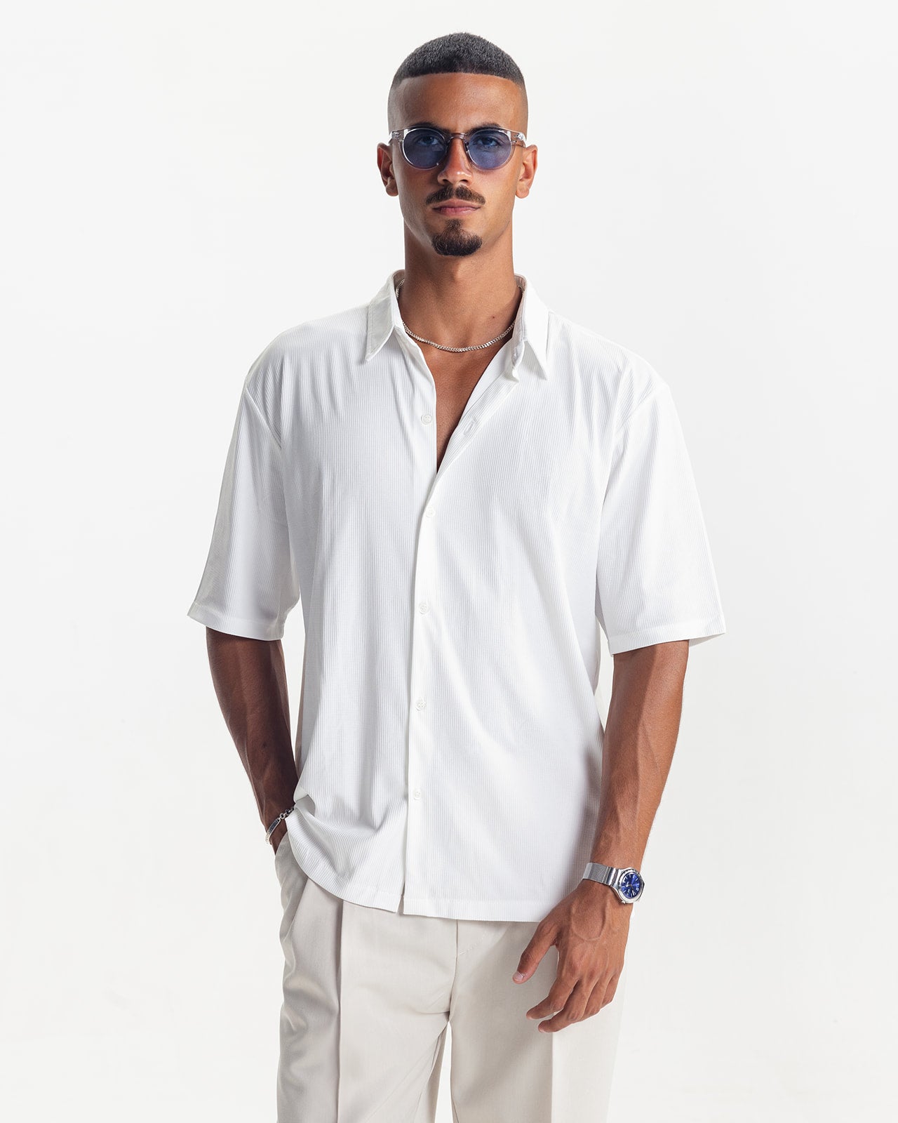PLEATED SHIRT - WHITE