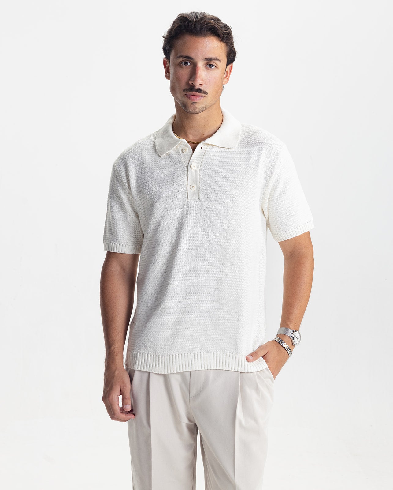 BELLAGIO KNIT POLO  - WHITE