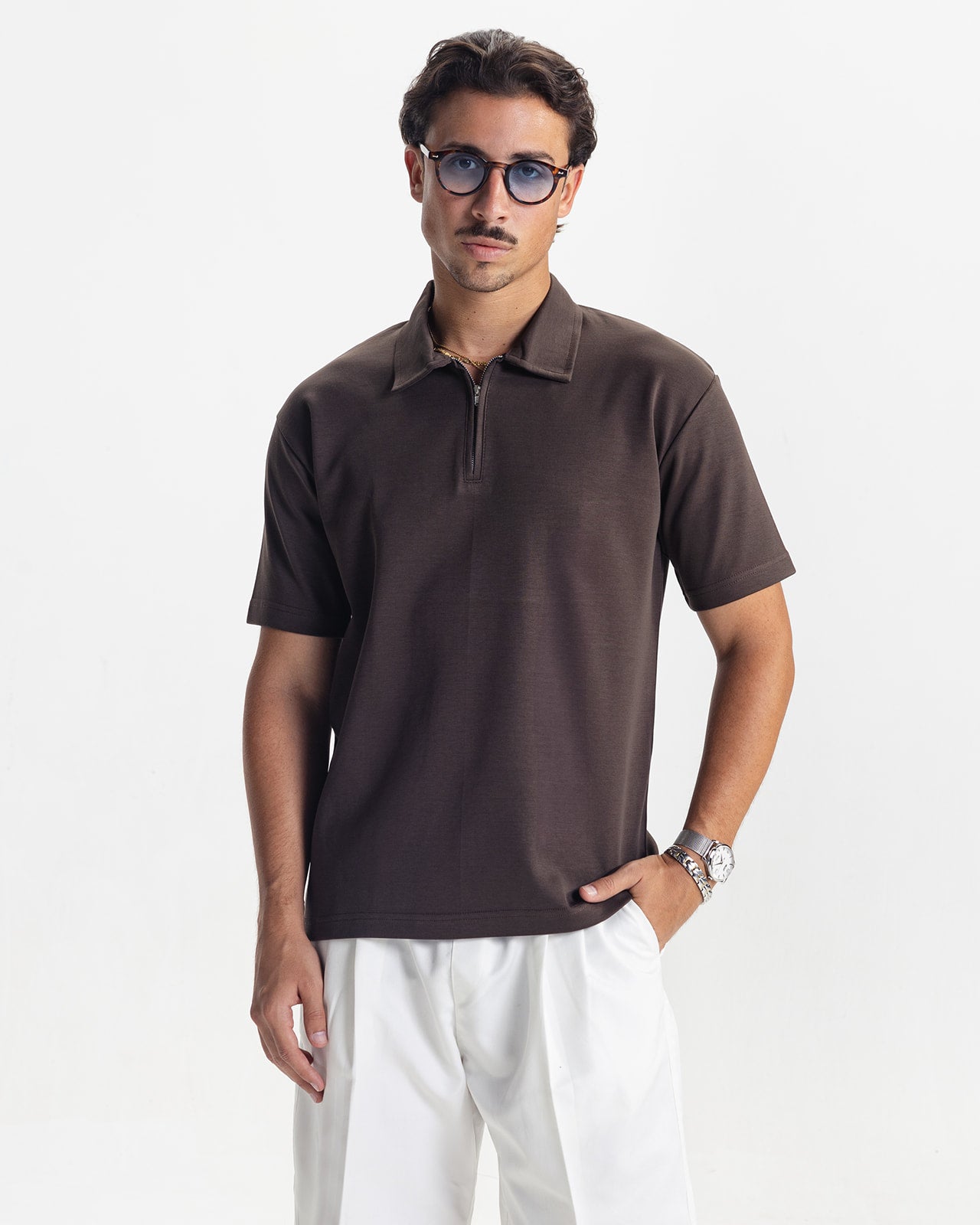VALMONT ZIP POLO - BROWN