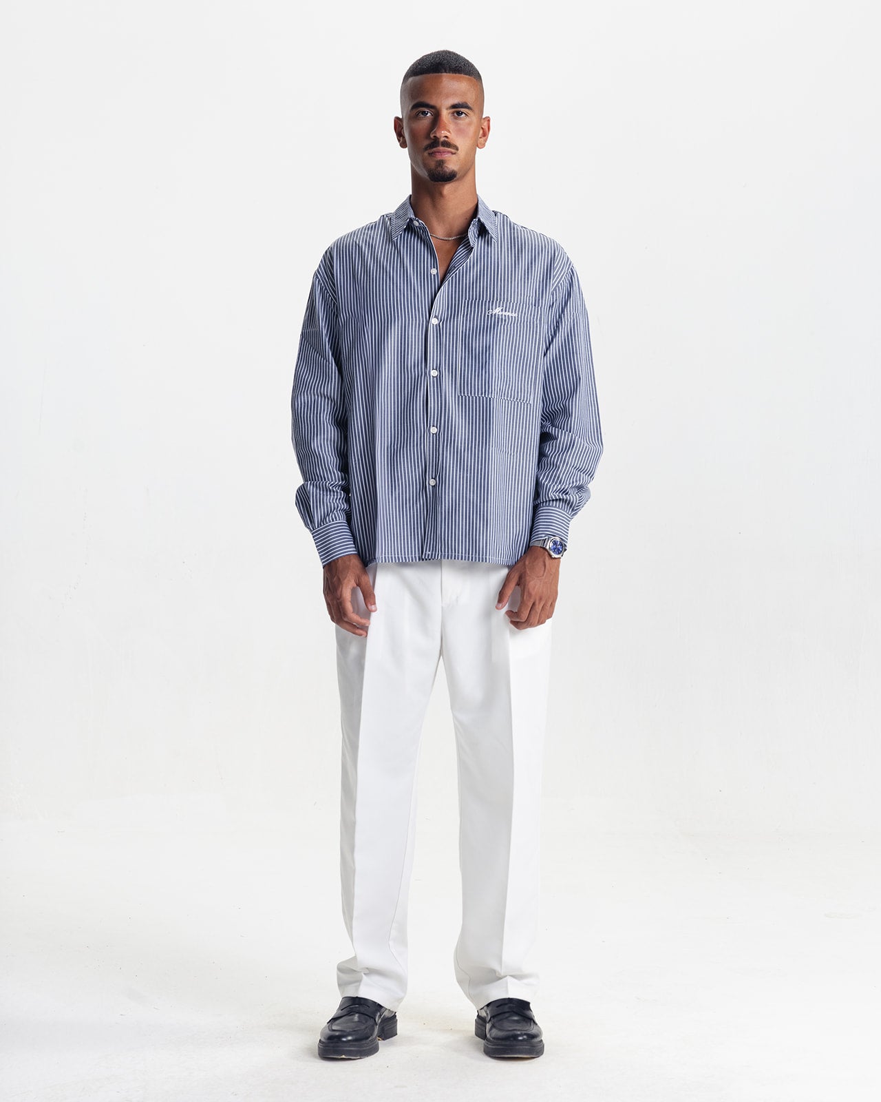 MARINO STRIPED SHIRT - GREY
