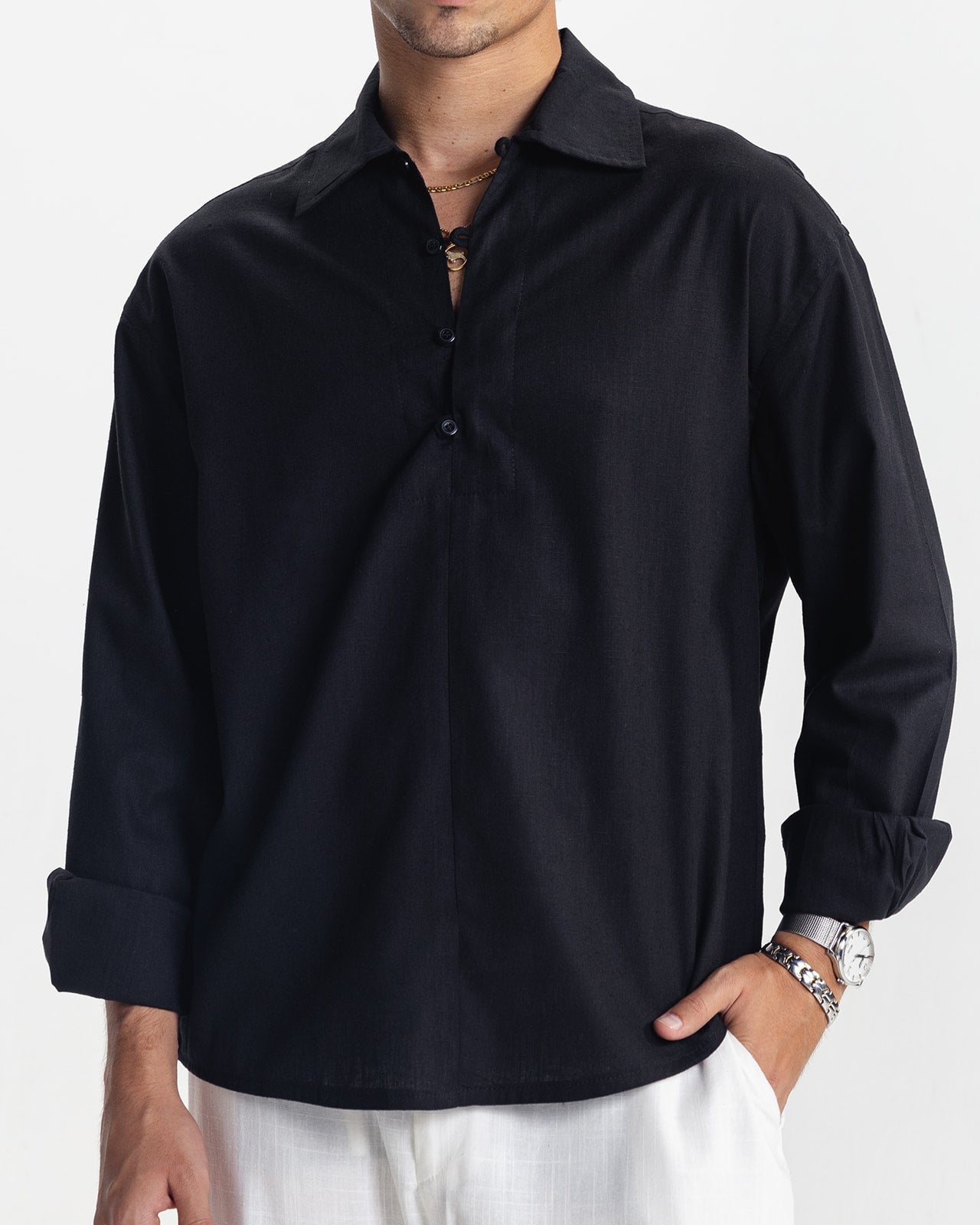 KINGSLEY LINEN SHIRT - BLACK