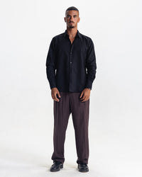 LONG SLEEVE LINEN SHIRT - BLACK