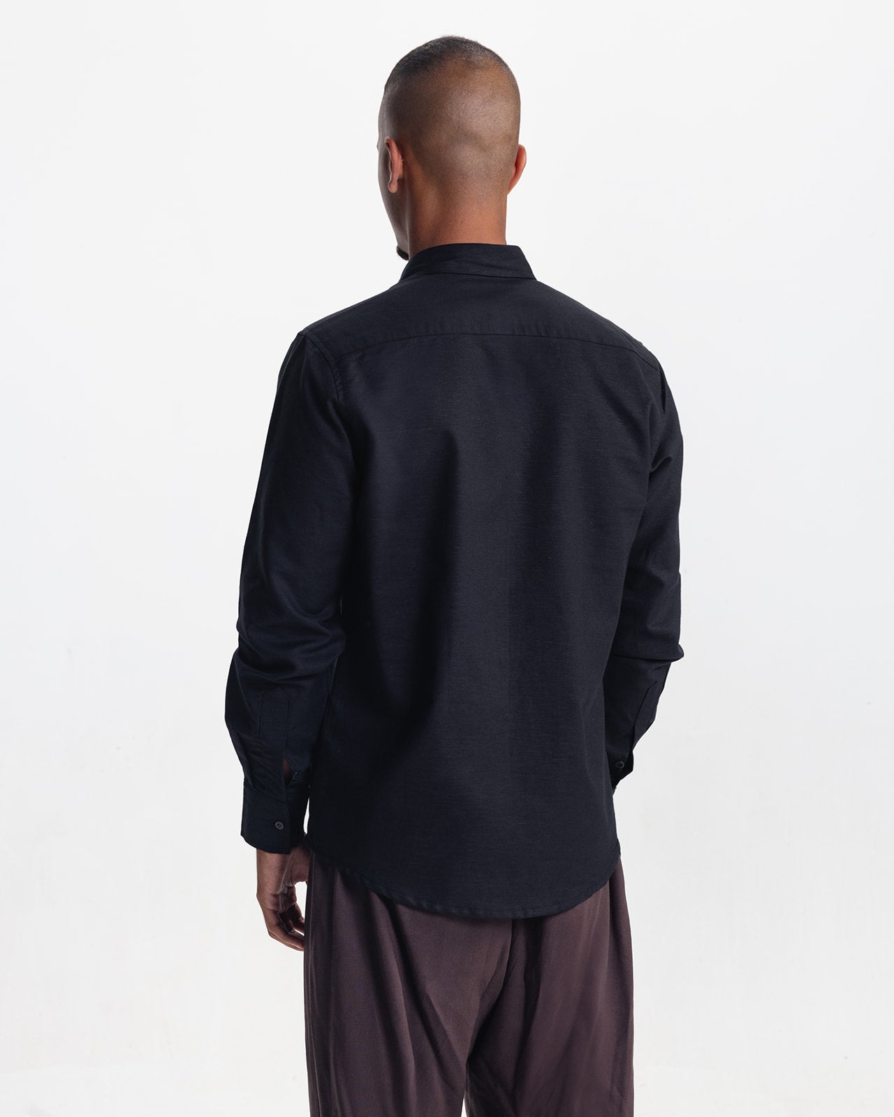 LONG SLEEVE LINEN SHIRT - BLACK