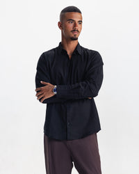 LONG SLEEVE LINEN SHIRT - BLACK