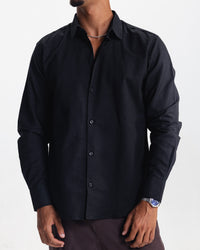 LONG SLEEVE LINEN SHIRT - BLACK