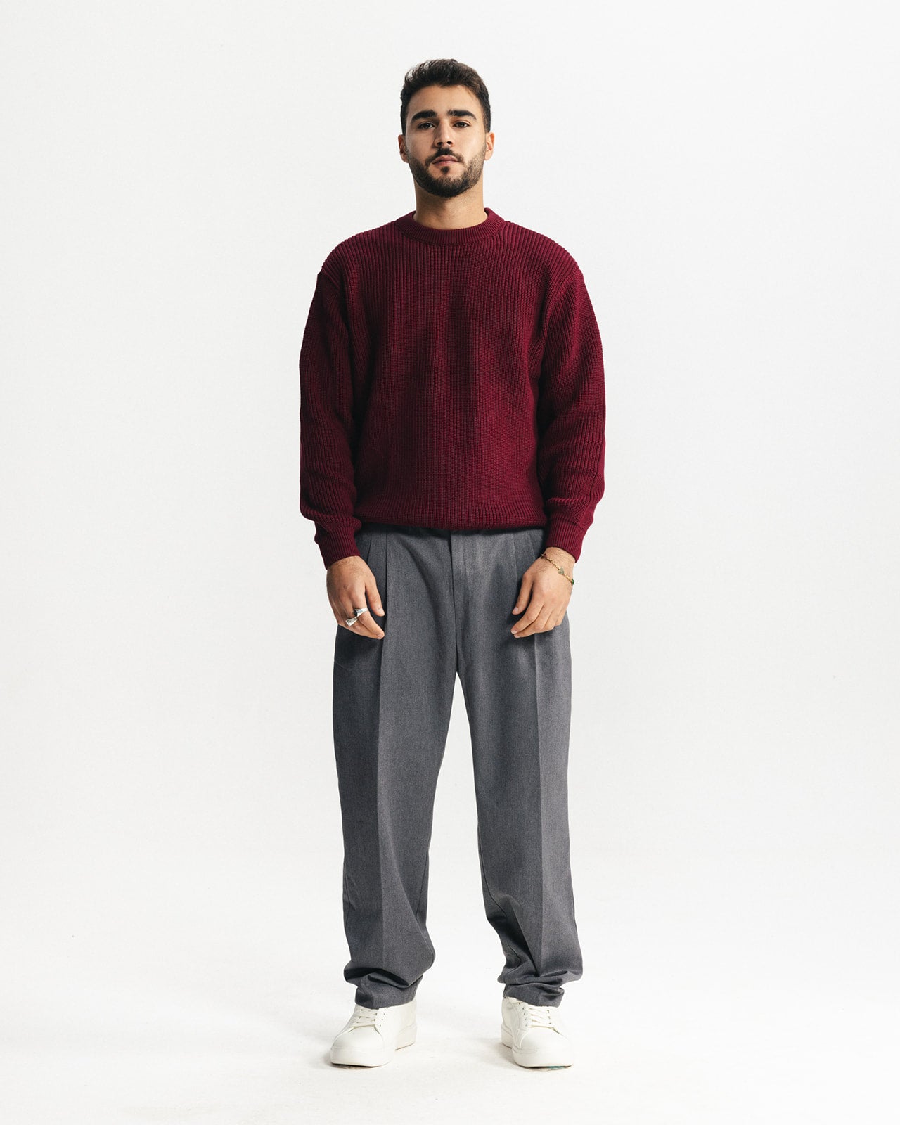 PURL KNIT CREWNECK - BURGUNDY