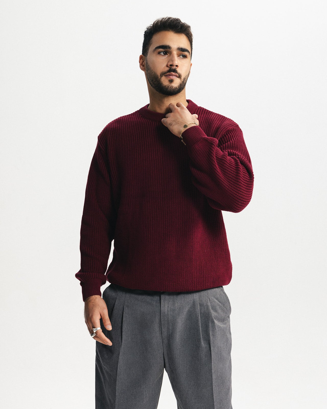 PURL KNIT CREWNECK - BURGUNDY