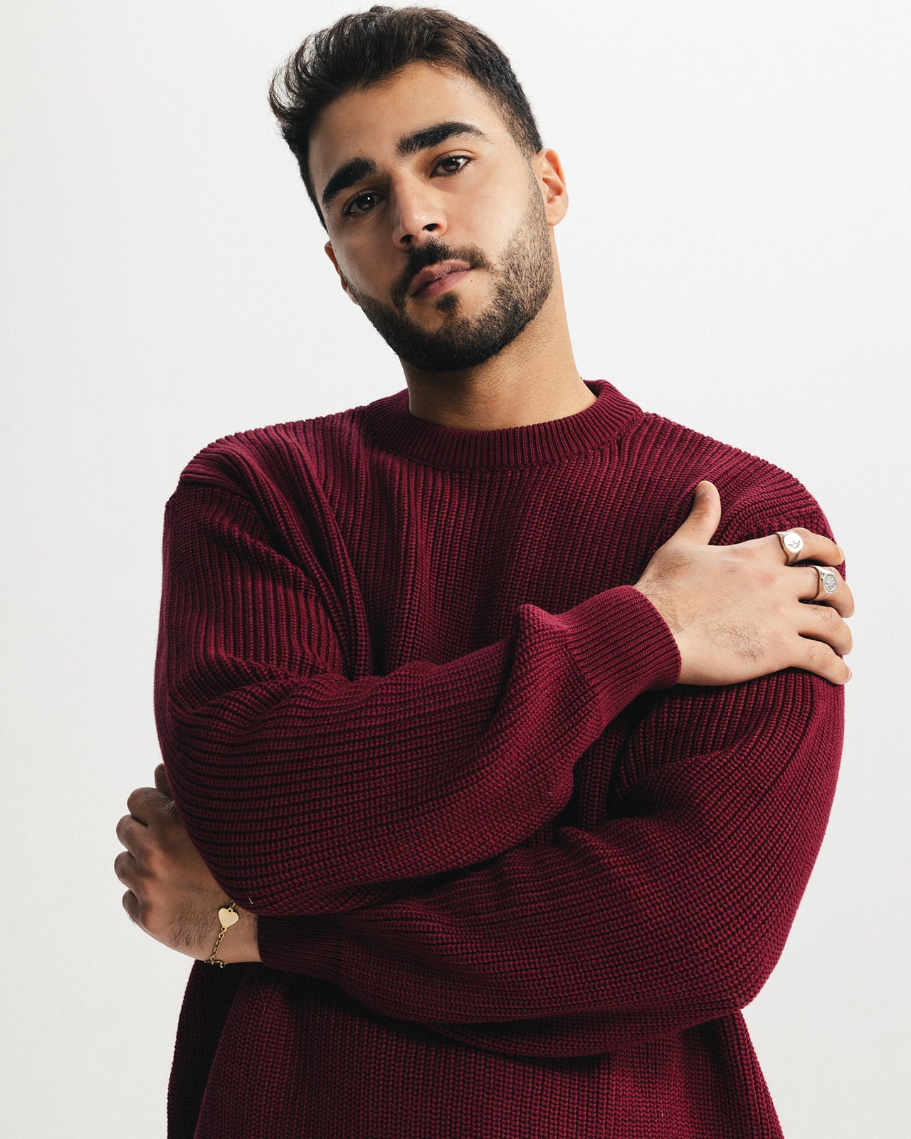 PURL KNIT CREWNECK - BURGUNDY