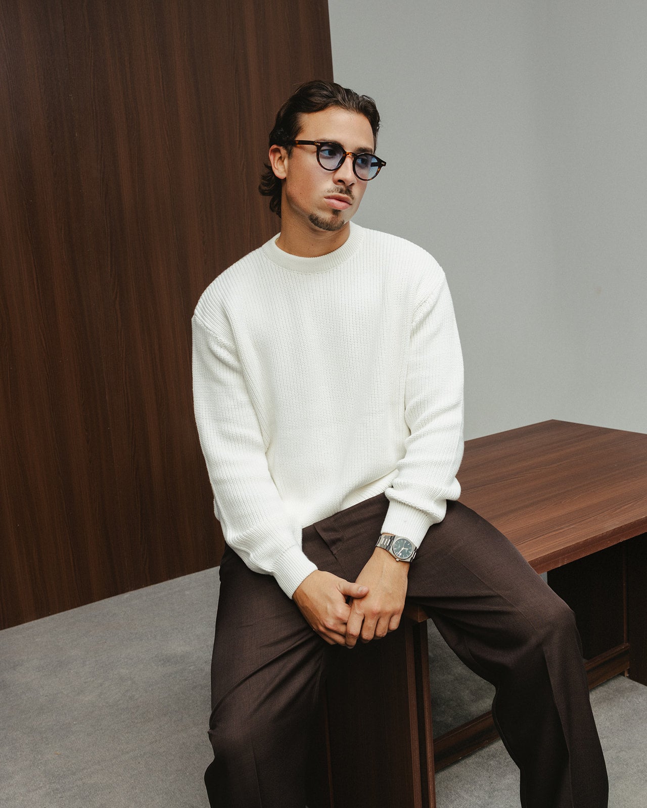 PURL KNIT CREWNECK - WHITE