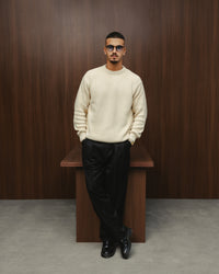 PURL KNIT CREWNECK - BEIGE