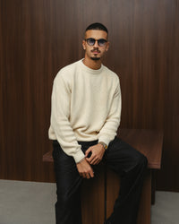 PURL KNIT CREWNECK - BEIGE