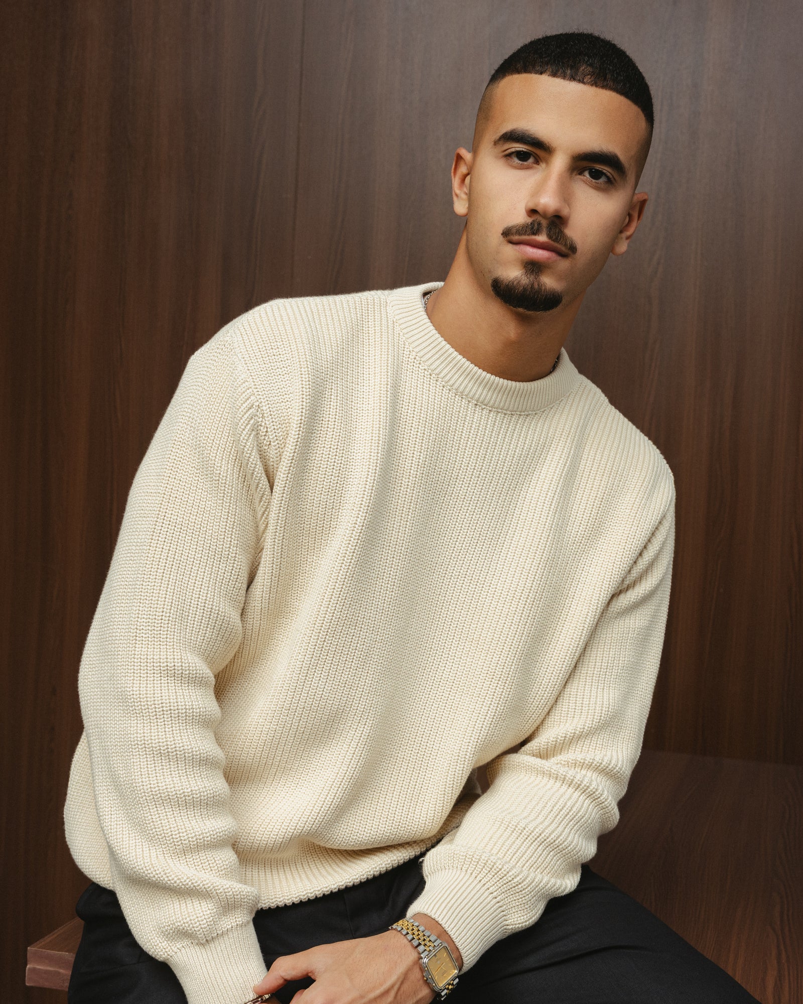 PURL KNIT CREWNECK - BEIGE
