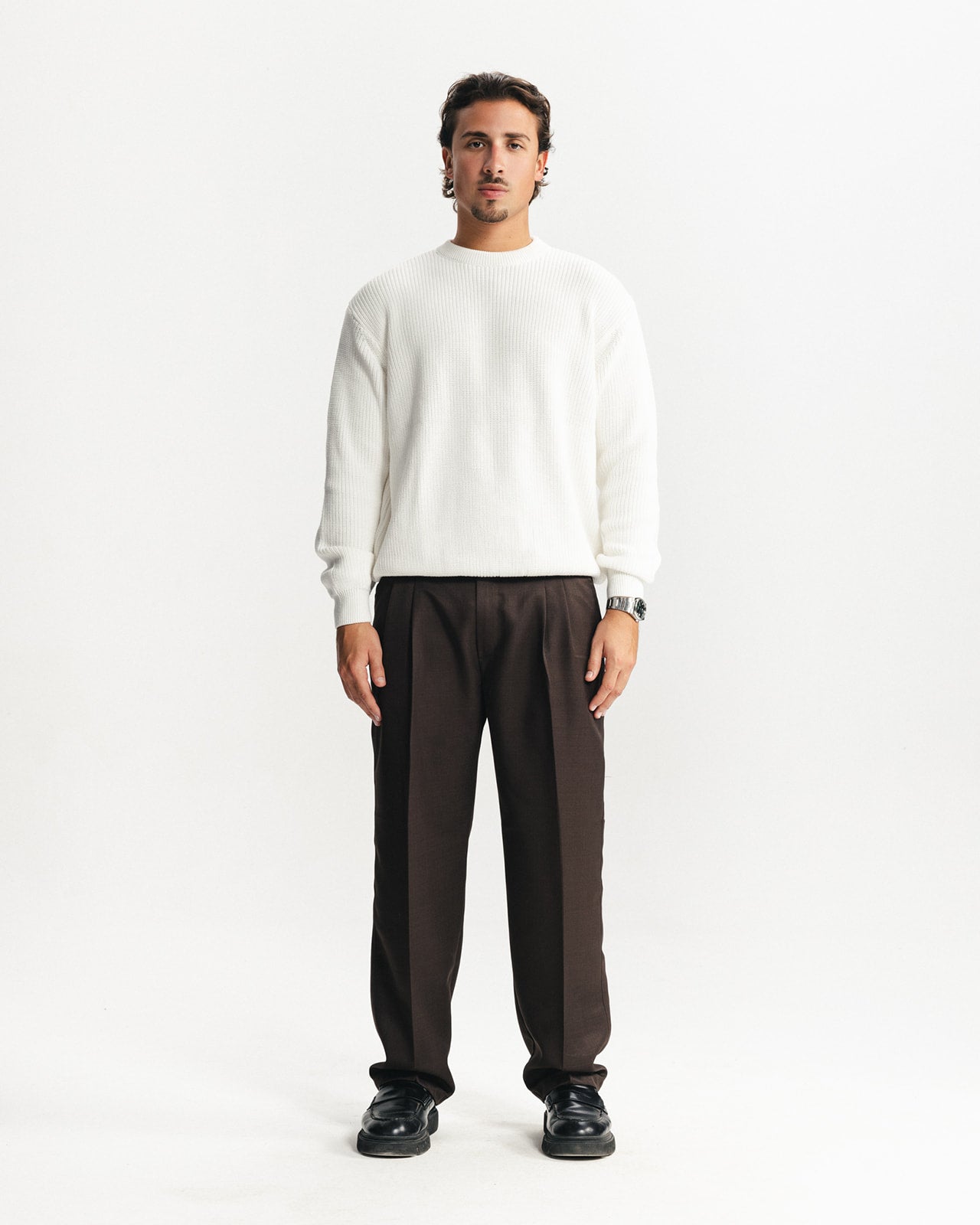 PURL KNIT CREWNECK - WHITE