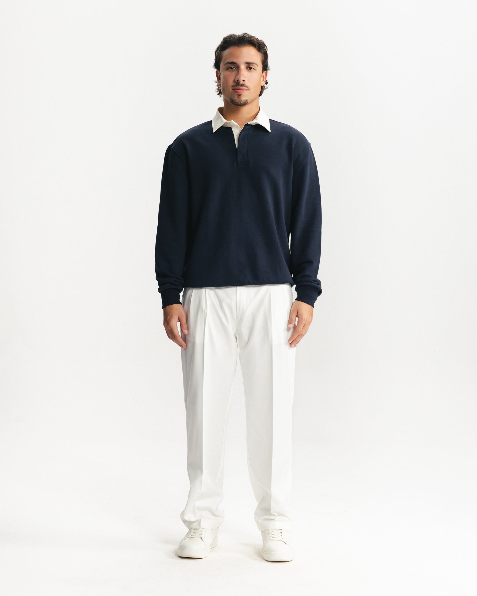 CONTRAST COLLAR SWEATER - NAVY