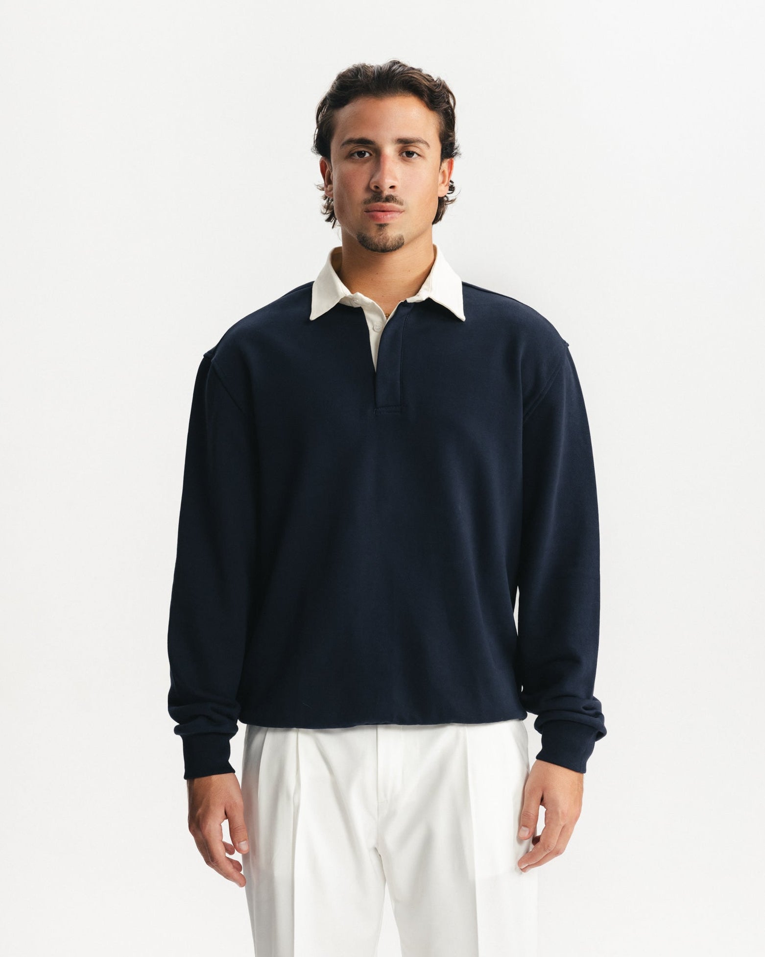 CONTRAST COLLAR SWEATER - NAVY
