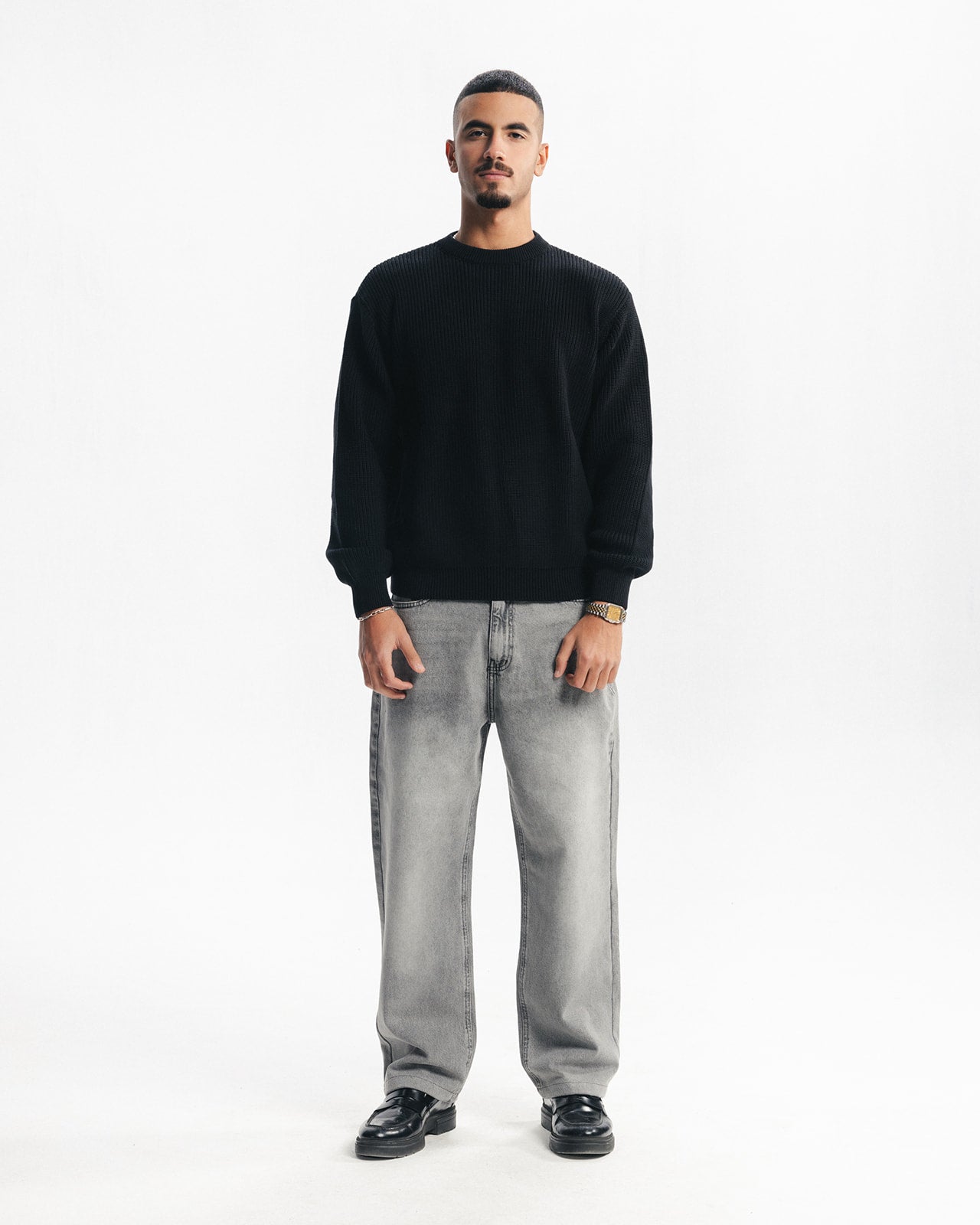 PURL KNIT CREWNECK - BLACK
