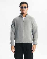 MARINO ZIP-UP CARDIGAN - GREY