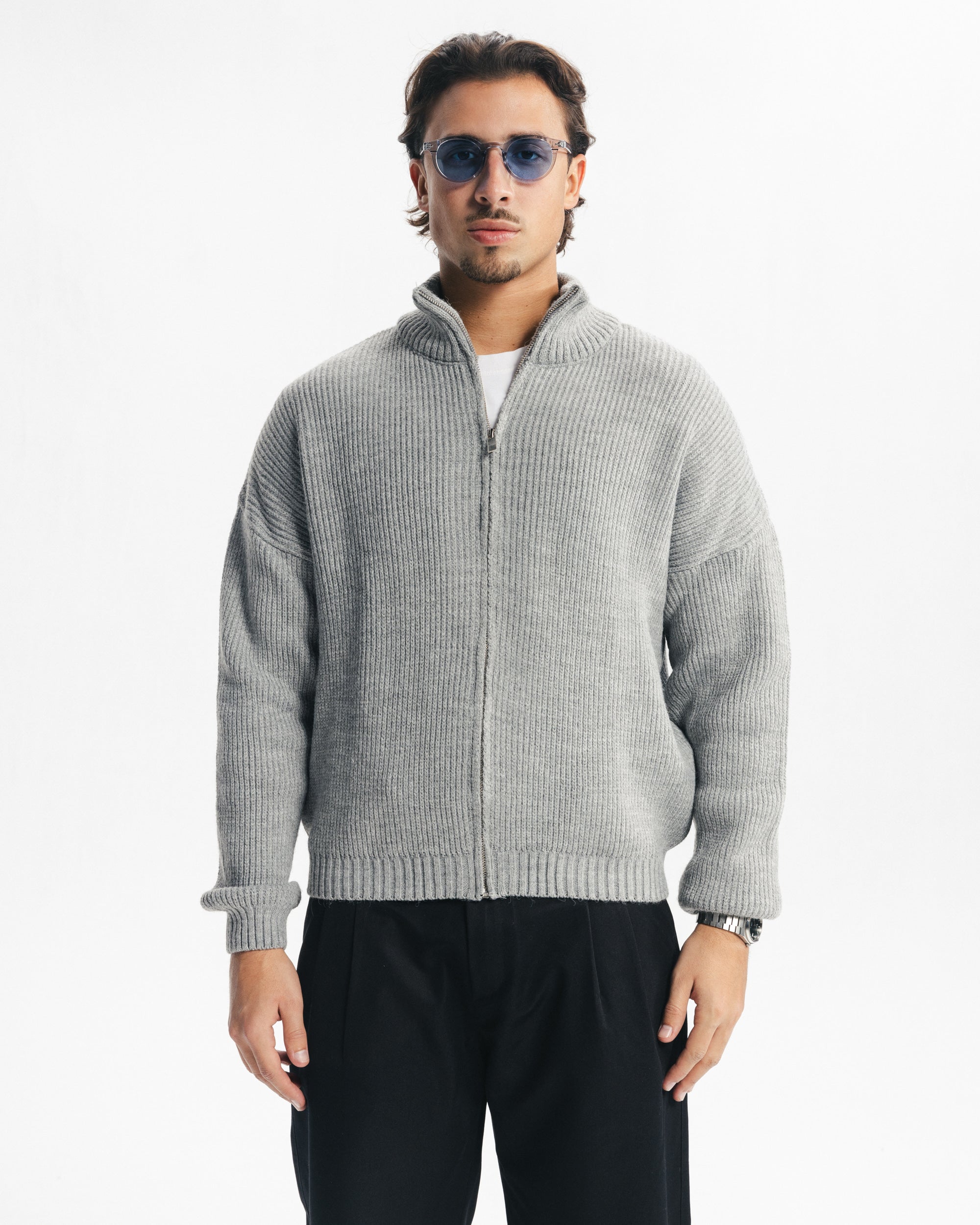 MARINO ZIP-UP CARDIGAN - GREY