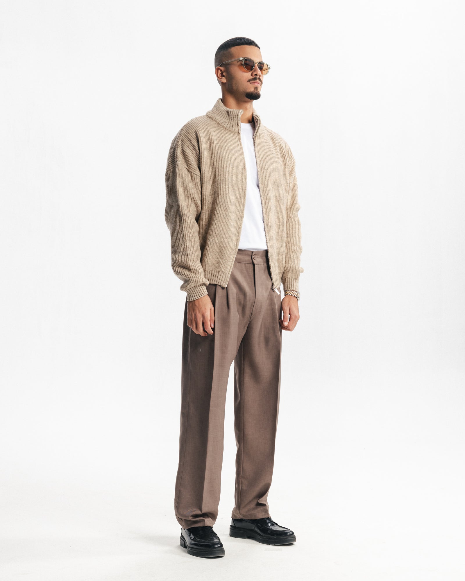 MARINO ZIP-UP CARDIGAN - BEIGE