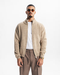 MARINO ZIP-UP CARDIGAN - BEIGE