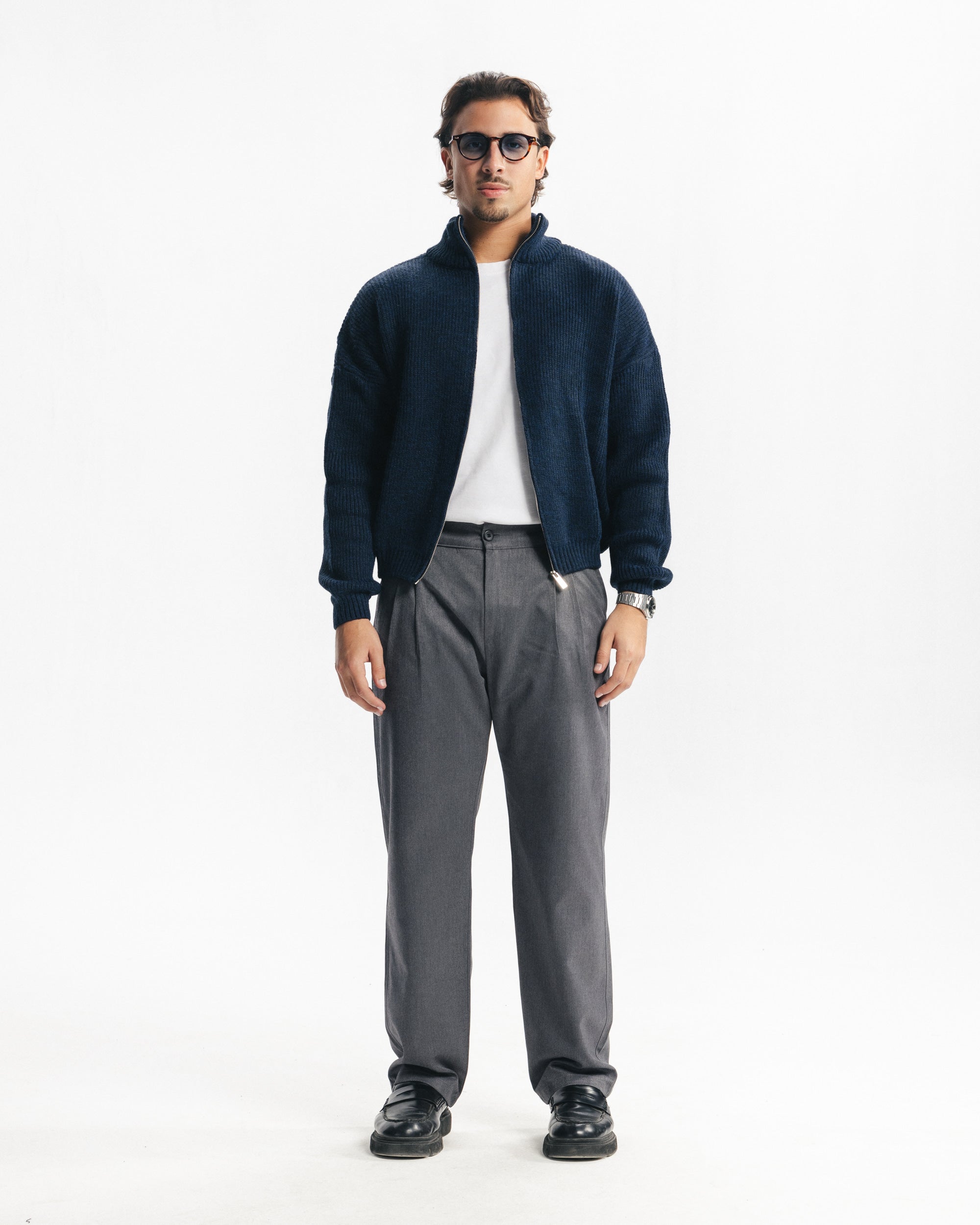 MARINO ZIP-UP CARDIGAN - NAVY