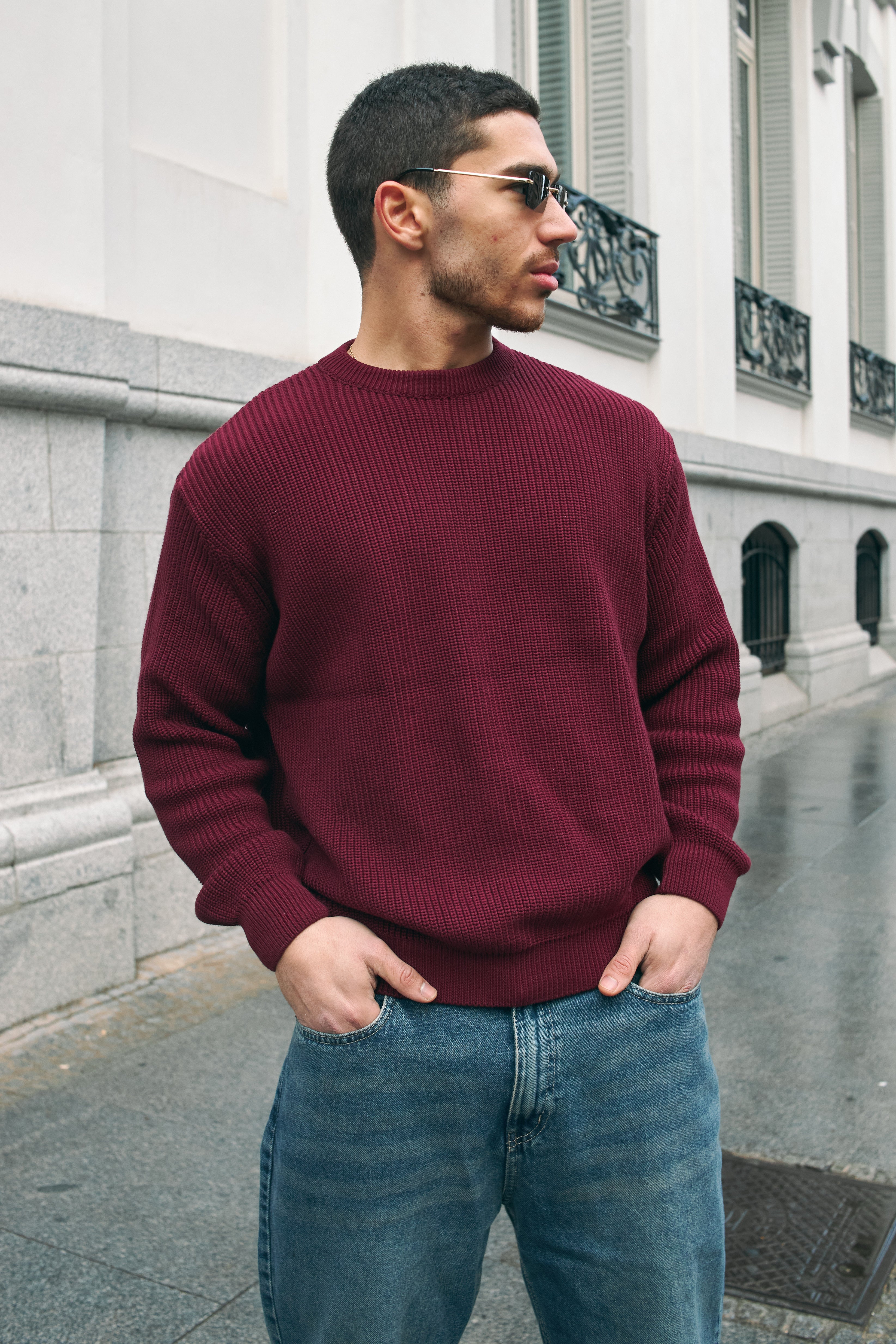 PURL KNIT CREWNECK - BURGUNDY