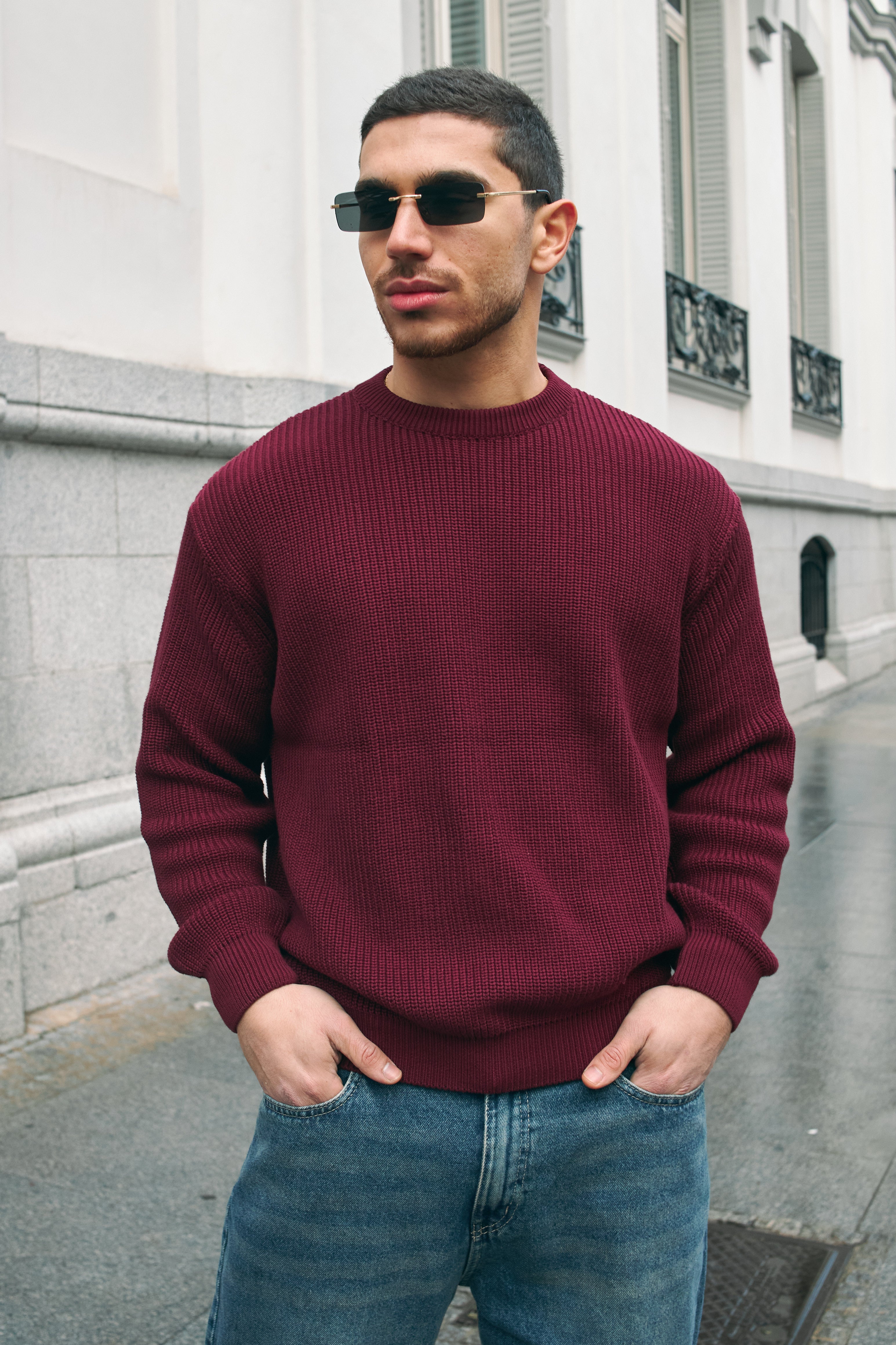 PURL KNIT CREWNECK - BURGUNDY