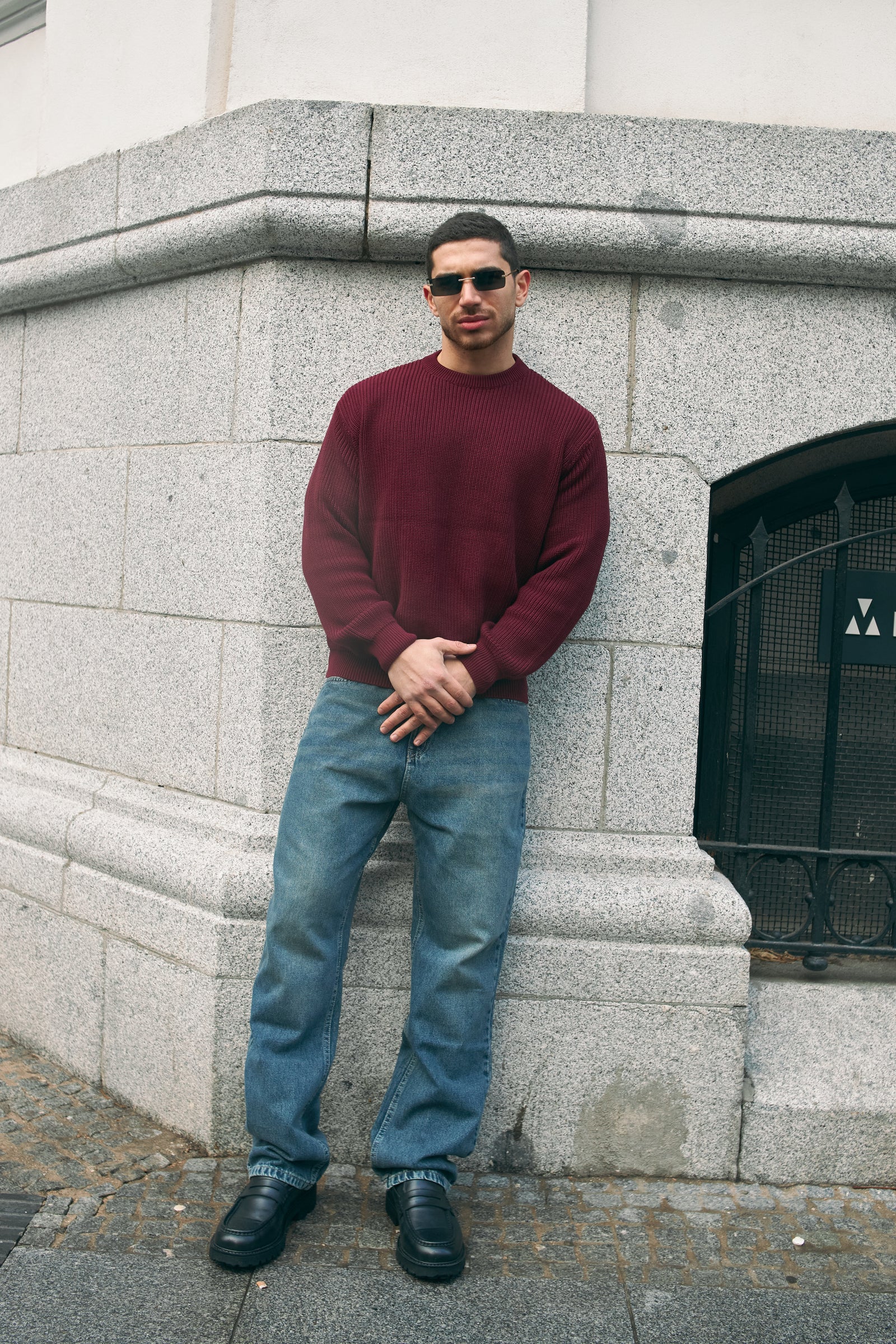 PURL KNIT CREWNECK - BURGUNDY