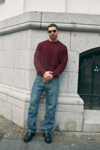 PURL KNIT CREWNECK - BURGUNDY