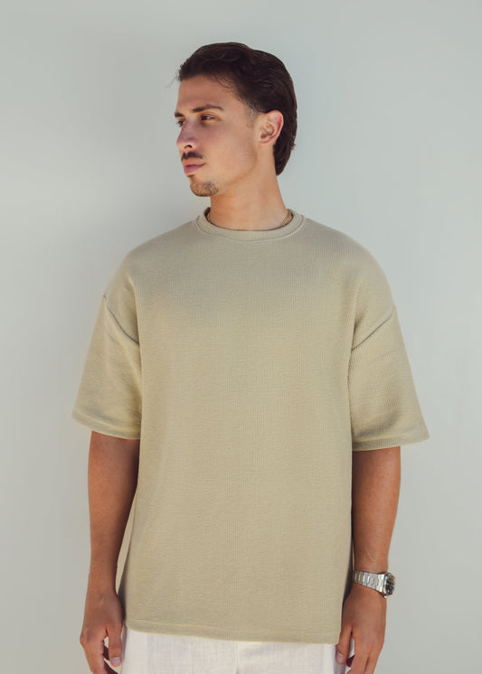 OVERSIZED TEXTURED TEE - OLIVE