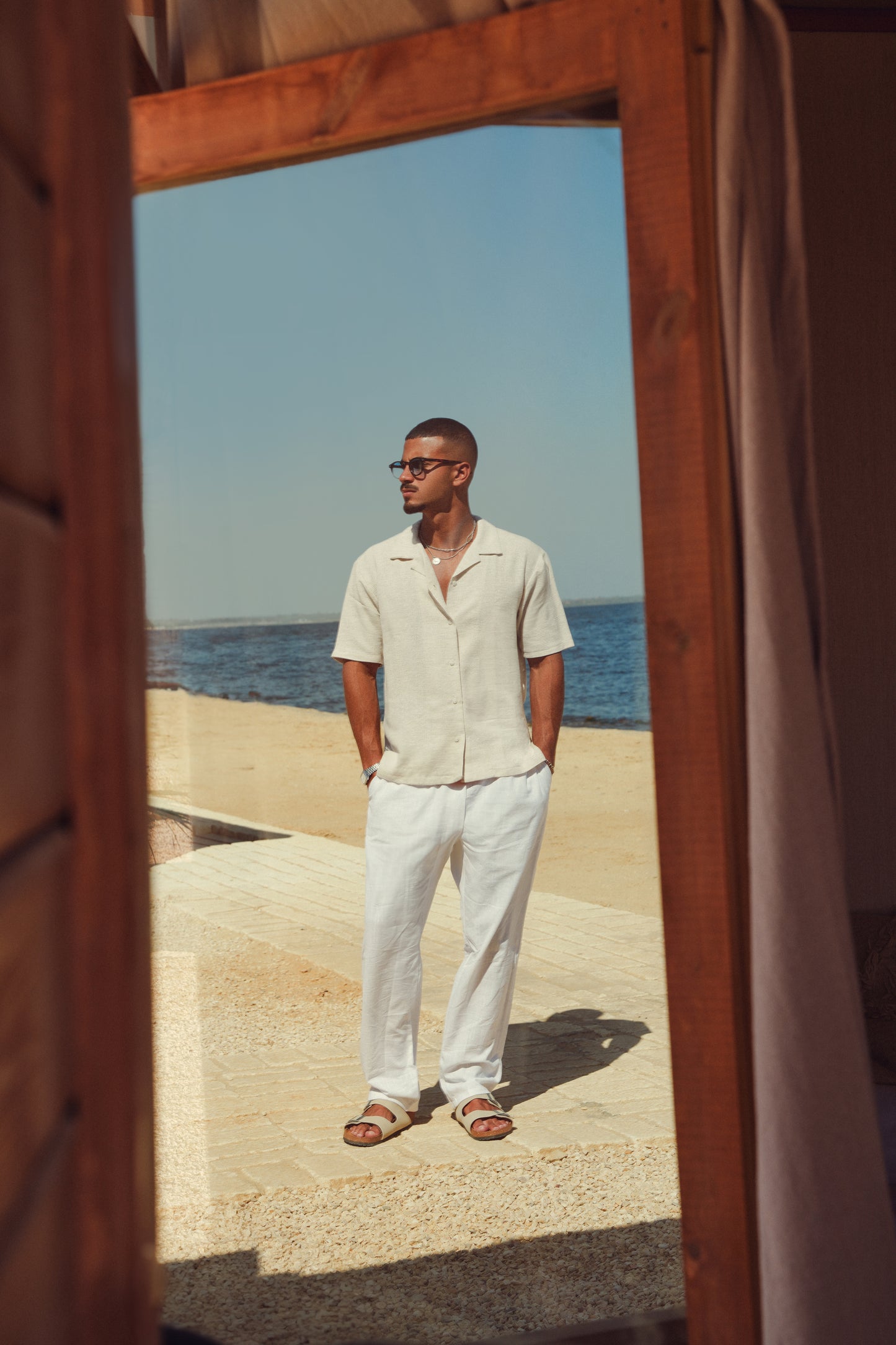 TEXTURED LINEN SHIRT - BEIGE