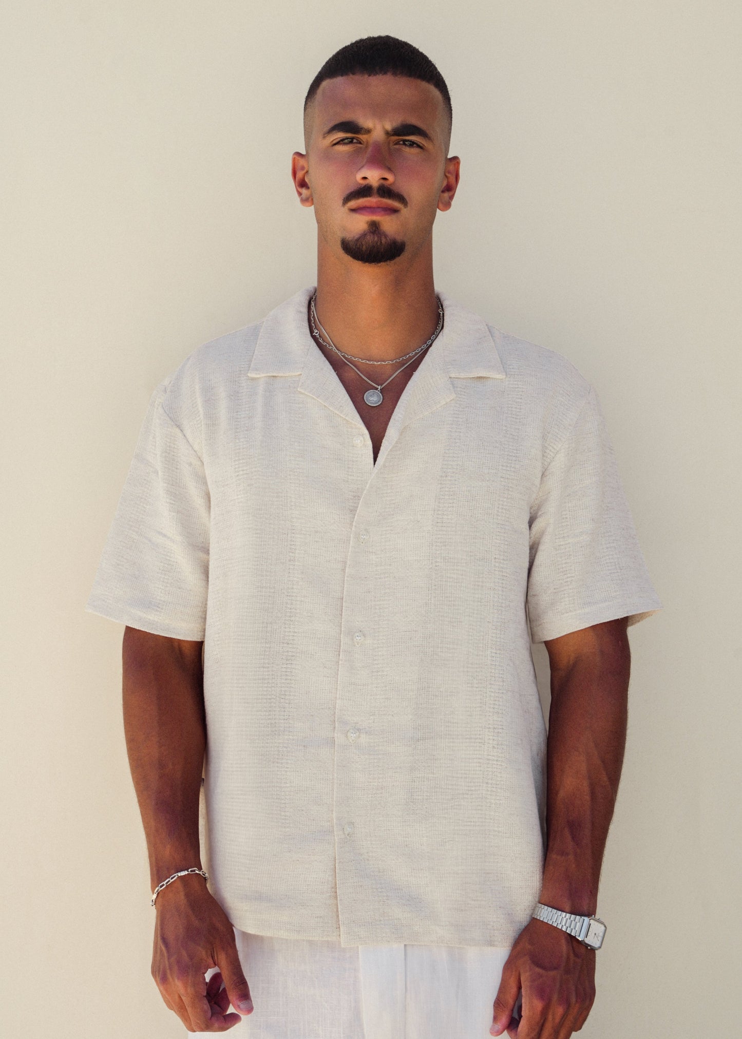 TEXTURED LINEN SHIRT - BEIGE