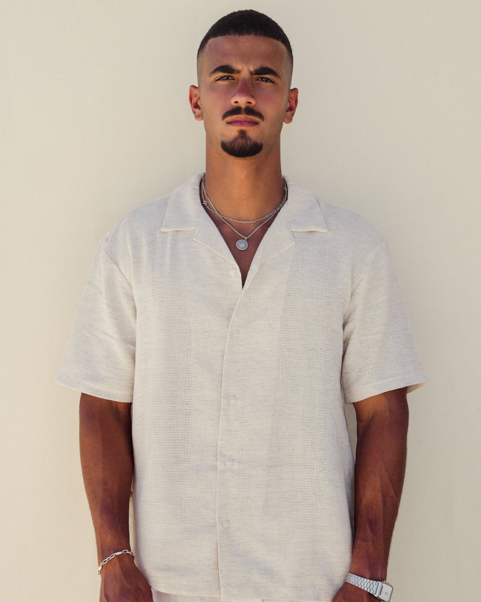 TEXTURED LINEN SHIRT - BEIGE