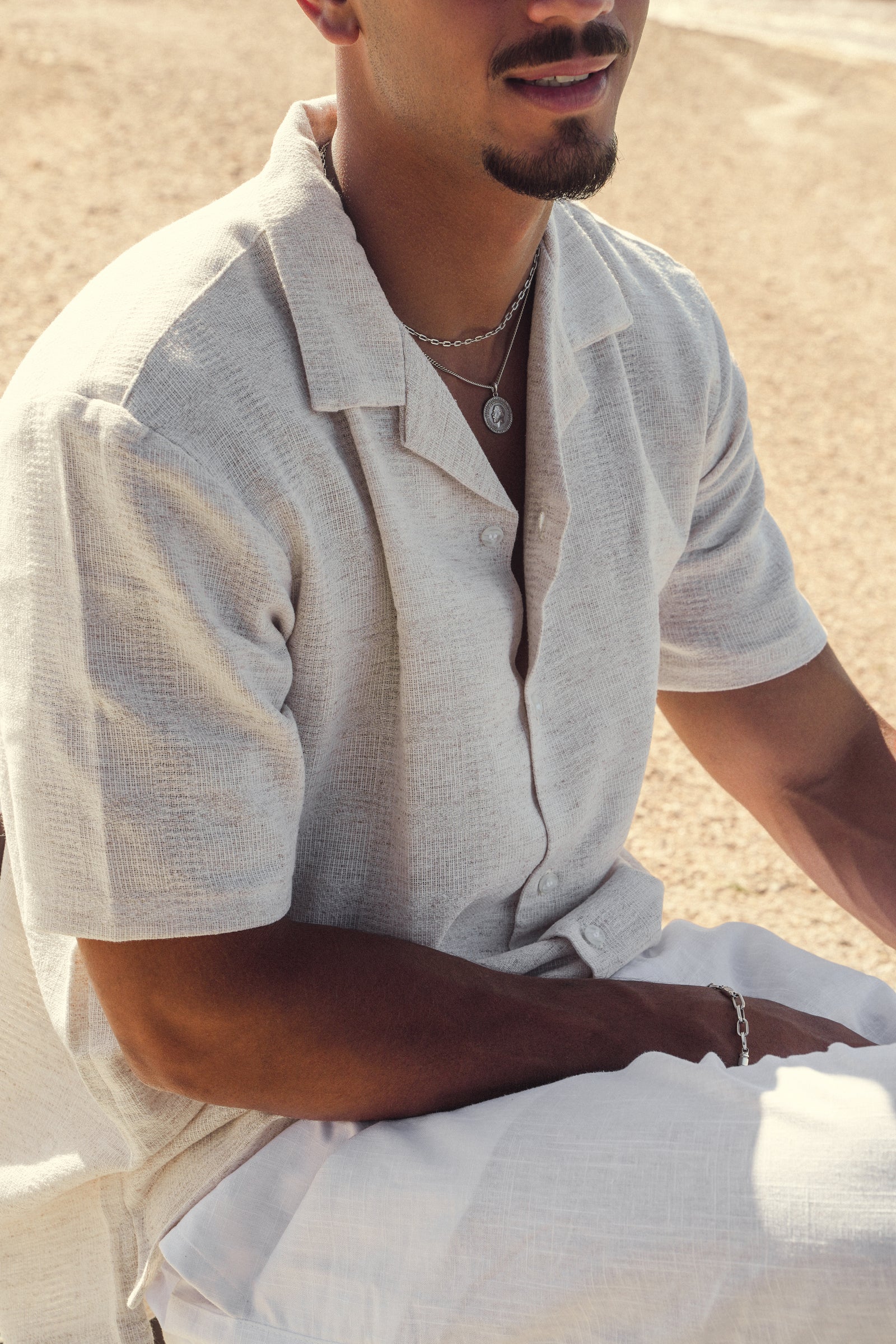 TEXTURED LINEN SHIRT - BEIGE