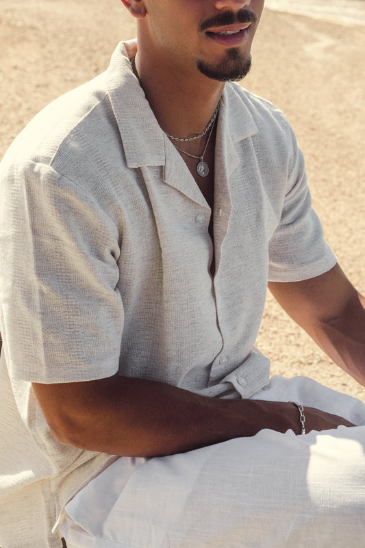 TEXTURED LINEN SHIRT - BEIGE