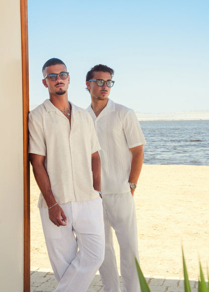 TEXTURED LINEN SHIRT - BEIGE