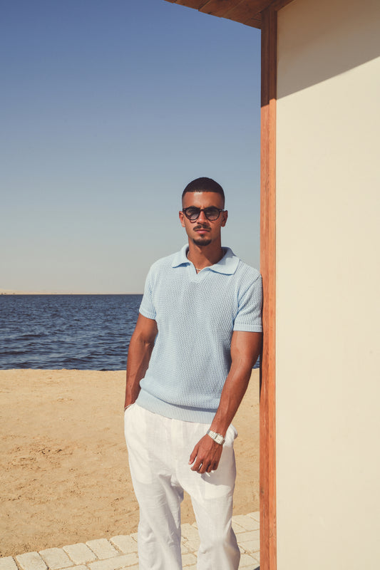 LEGACY KNITTED POLO - SKY BLUE