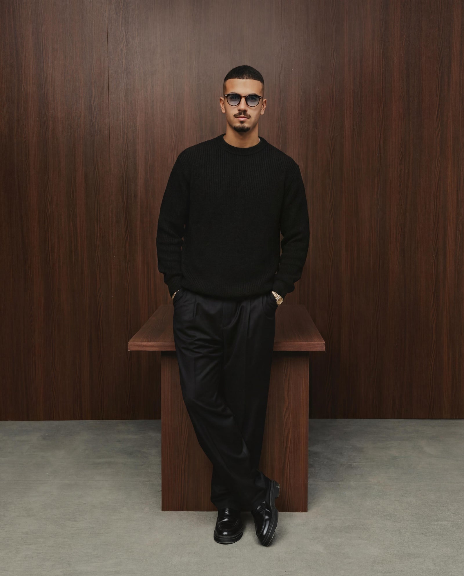 PURL KNIT CREWNECK - BLACK