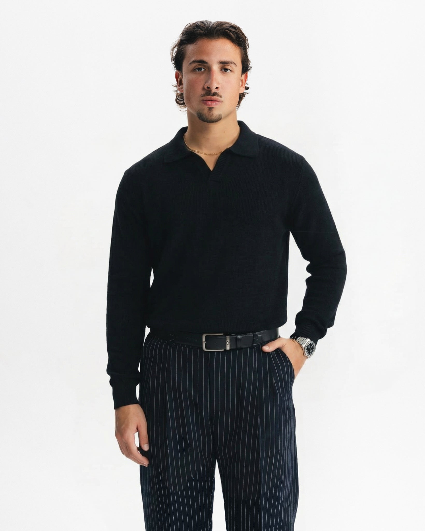 REGULAR FIT KNITTED POLO - BLACK