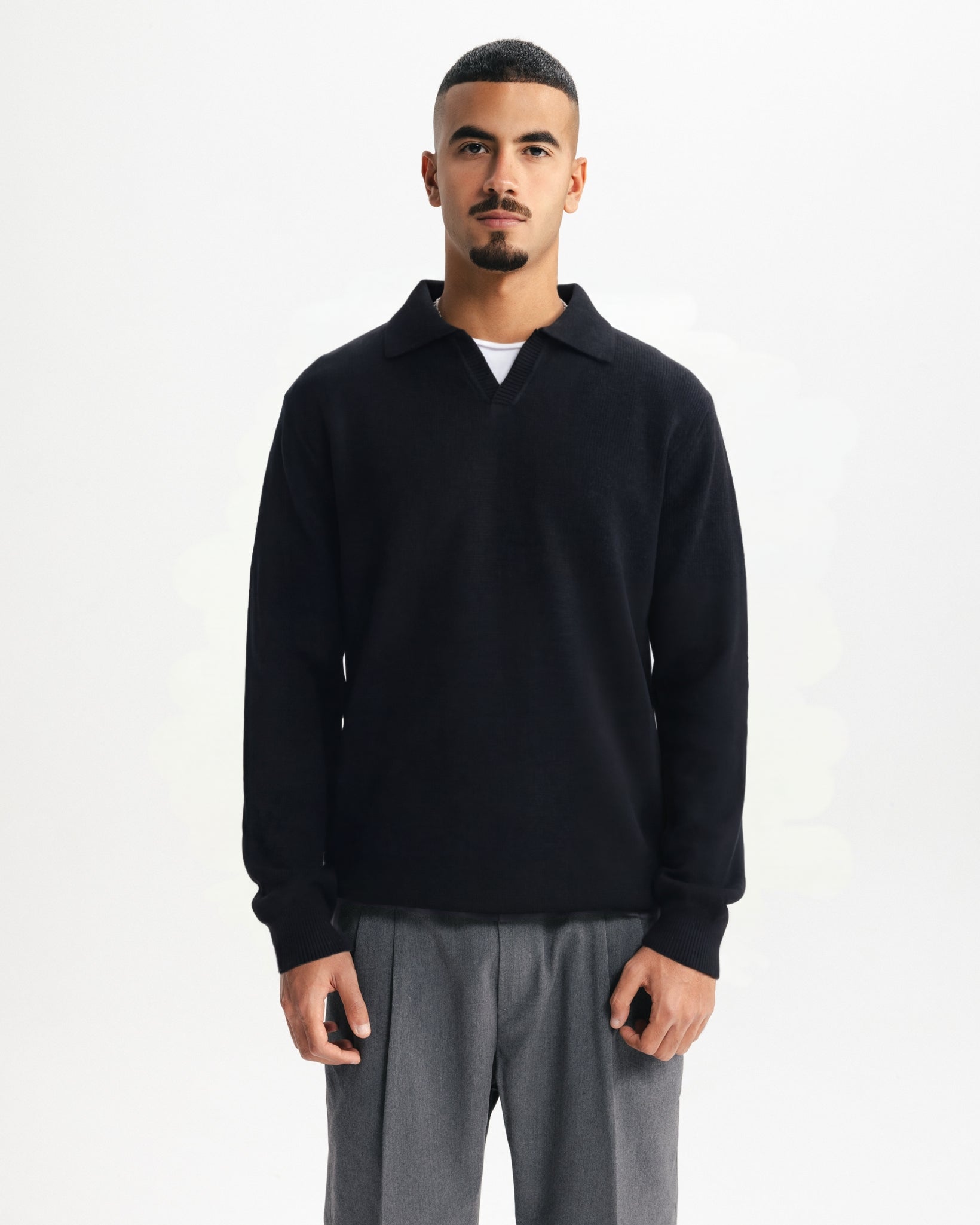REGULAR FIT KNITTED POLO - BLACK