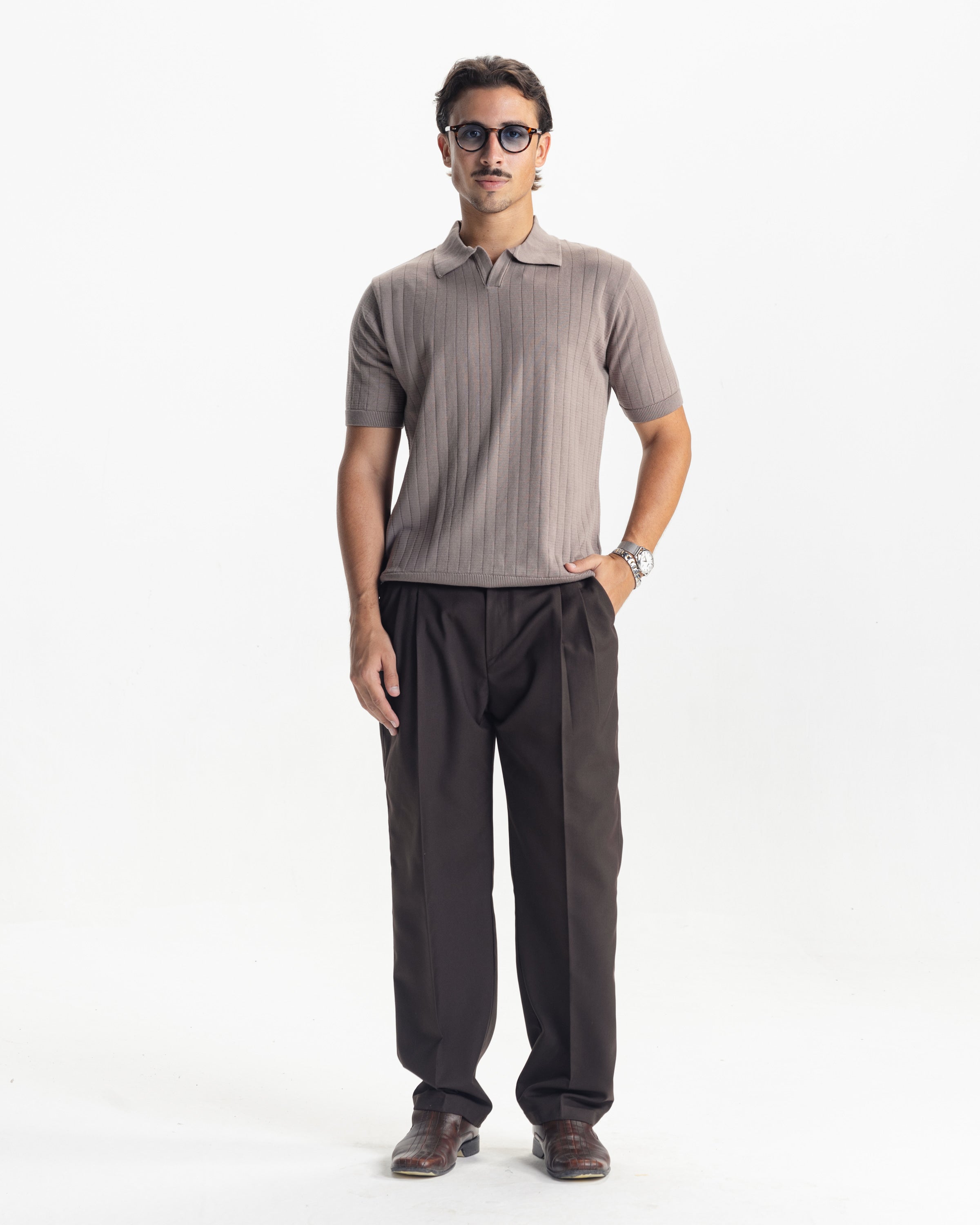 MILANO KNIT POLO - LIGHT BROWN